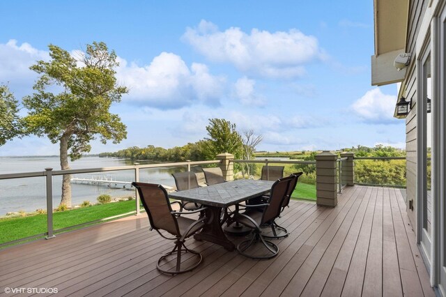 23380 127th St, Glenwood, MN 56334 - deck featuring a water view and outdoor dining area