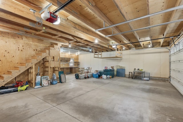 garage with a garage door opener