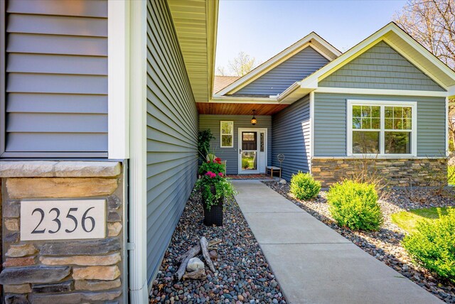 2356 Laport Dr, Mounds View, MN 55112 - doorway to property featuring stone siding