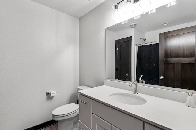 508 14th St NW, Waseca, MN 56093 - full bathroom with wood finished floors, toilet, curtained shower, and vanity
