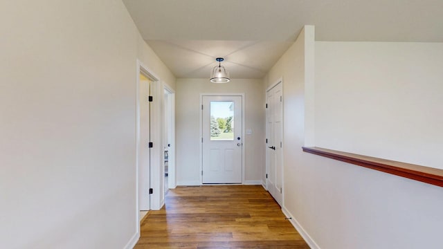 1483 Grand View Ln SE, Mazeppa, MN 55956 - doorway to outside featuring baseboards and wood finished floors
