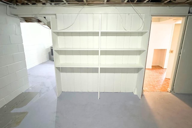 unfinished basement with concrete block wall