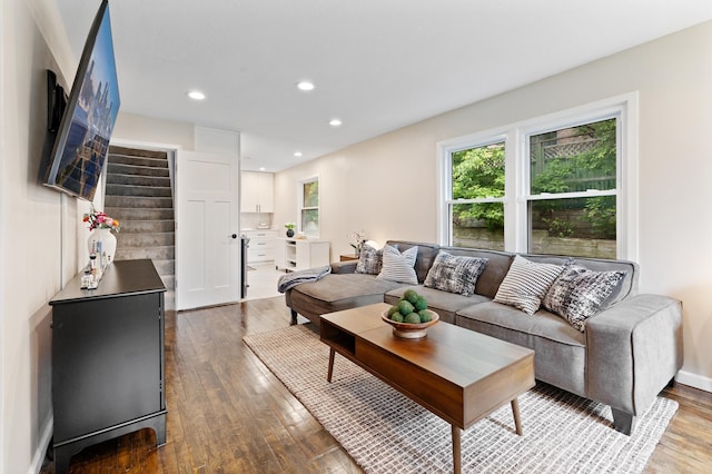 37 Harrison Ave S, Hopkins, MN 55343 - living room with wood-type flooring, recessed lighting, and stairs