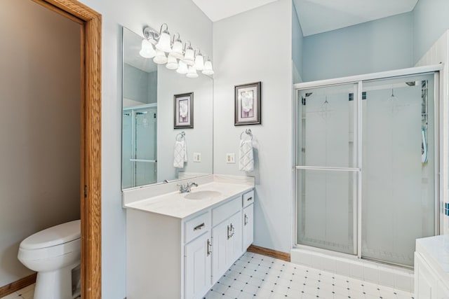 10791 3rd Street Pl N, Lake Elmo, MN 55042 - full bath with vanity, a shower stall, toilet, and baseboards