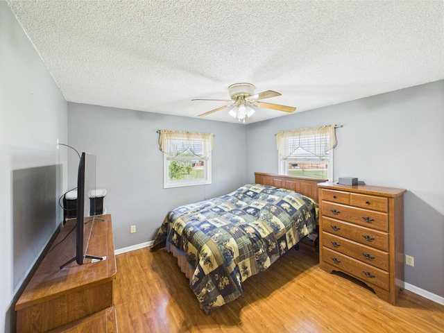 31528 63rd St, Royalton, MN 56373 - bedroom with light wood-style floors, a textured ceiling, baseboards, and ceiling fan