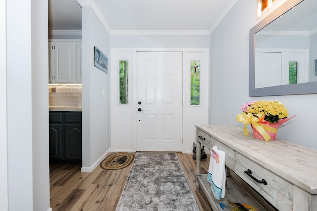 30202 Shady Ln, Detroit Lakes, MN 56501 - entryway with light wood-style floors, crown molding, and baseboards