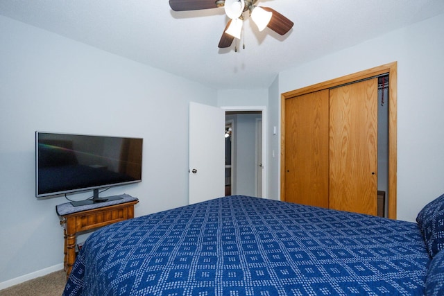 30202 Shady Ln, Detroit Lakes, MN 56501 - carpeted bedroom featuring baseboards, a closet, and ceiling fan