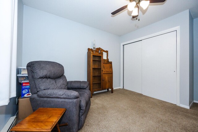 30202 Shady Ln, Detroit Lakes, MN 56501 - sitting room with ceiling fan, light carpet, and baseboard heating
