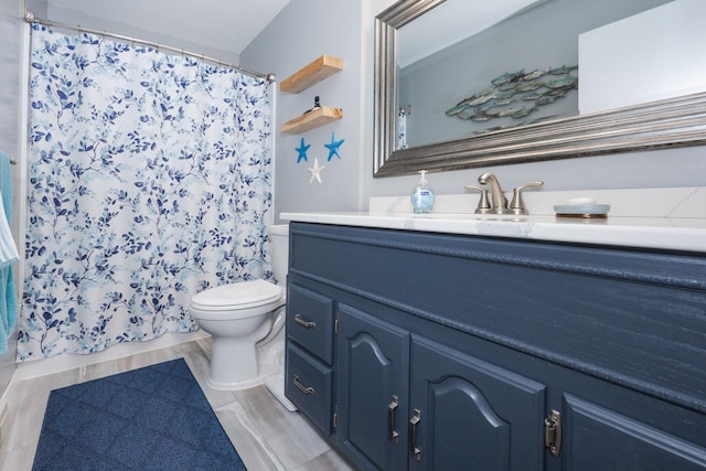 30202 Shady Ln, Detroit Lakes, MN 56501 - full bath featuring toilet, vanity, and a shower with shower curtain