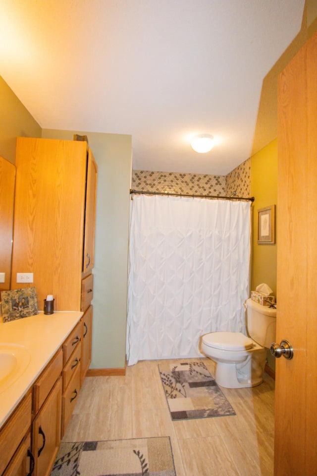 124 Waynesborough Way, Mankato, MN 56001 - full bathroom featuring wood finished floors, vanity, toilet, and a shower with shower curtain