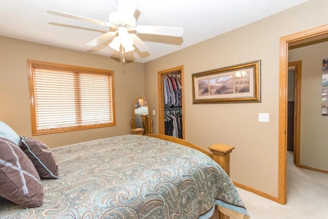 124 Waynesborough Way, Mankato, MN 56001 - carpeted bedroom featuring a walk in closet, a closet, baseboards, and a ceiling fan