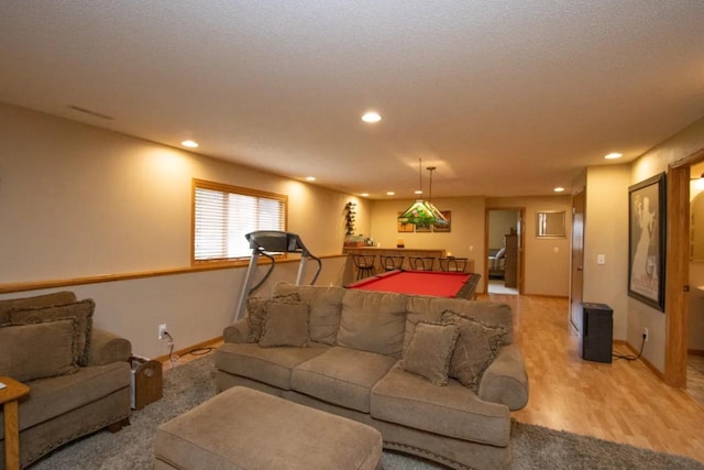 124 Waynesborough Way, Mankato, MN 56001 - living area with recessed lighting, light wood finished floors, baseboards, billiards table, and bar area