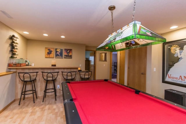 124 Waynesborough Way, Mankato, MN 56001 - recreation room featuring bar, billiards, wood finished floors, recessed lighting, and baseboards