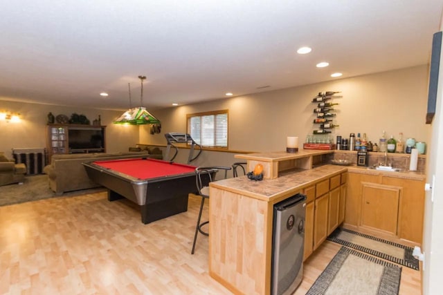 124 Waynesborough Way, Mankato, MN 56001 - playroom featuring billiards, light wood-style floors, recessed lighting, and bar with sink