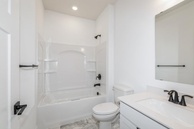 11454 Fieldstone Dr, Rogers, MN 55311 - bathroom featuring toilet, bathing tub / shower combination, vanity, and recessed lighting