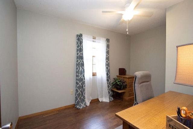 196 Mary Cir, North Mankato, MN 56003 - office area with wood finished floors, a ceiling fan, and baseboards