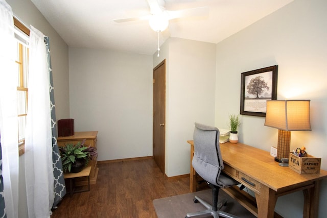 196 Mary Cir, North Mankato, MN 56003 - office featuring ceiling fan, wood finished floors, and baseboards
