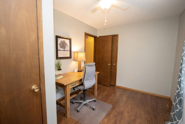 196 Mary Cir, North Mankato, MN 56003 - office area with wood finished floors, a ceiling fan, and baseboards