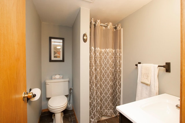 196 Mary Cir, North Mankato, MN 56003 - full bathroom with toilet, tile patterned floors, vanity, and a shower with curtain