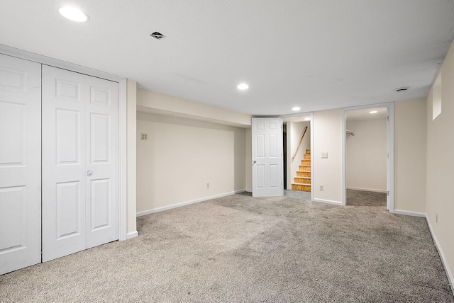 4625 Lyndale Ave N, Minneapolis, MN 55412 - finished basement featuring carpet flooring, stairway, baseboards, and recessed lighting