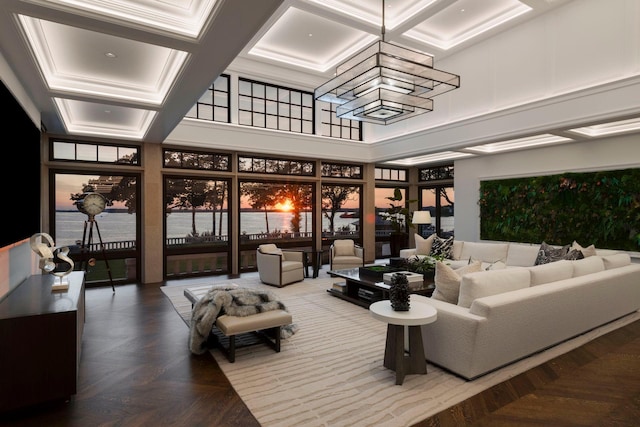 2770 Gale Rd, Woodland, MN 55391 - common area featuring a towering ceiling and coffered ceiling