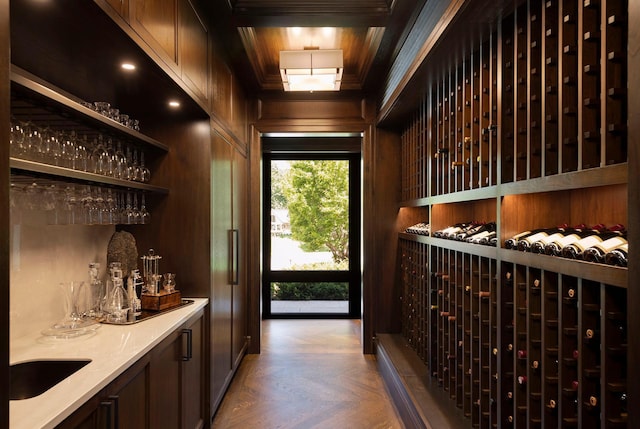 2770 Gale Rd, Woodland, MN 55391 - wine area featuring wood walls and a sink