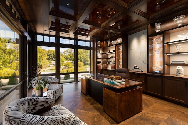 2770 Gale Rd, Woodland, MN 55391 - office with coffered ceiling and beamed ceiling
