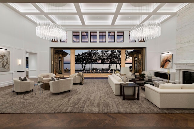 2770 Gale Rd, Woodland, MN 55391 - lobby featuring a towering ceiling, coffered ceiling, and a decorative wall
