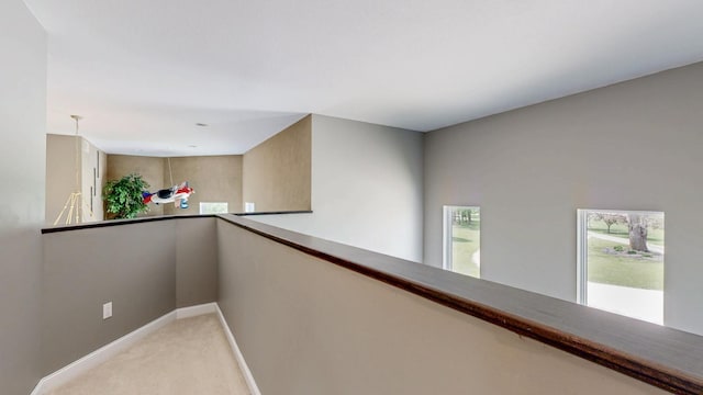 610 Main St, Adams, MN 55909 - hall featuring an upstairs landing, light colored carpet, and baseboards
