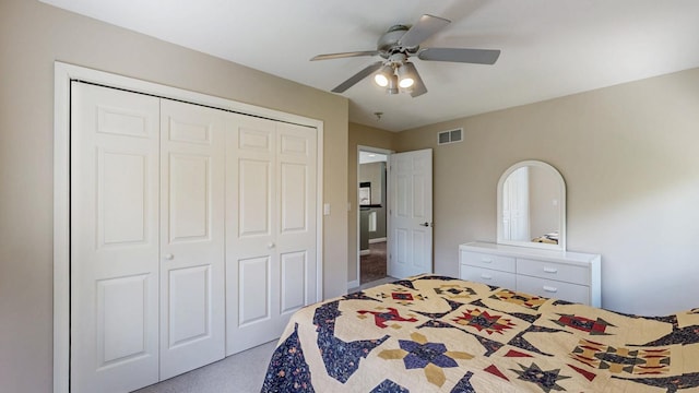 610 Main St, Adams, MN 55909 - bedroom with a closet, carpet, and ceiling fan