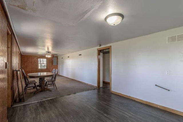 468 Washington St, Le Center, MN 56057 - dining space featuring wood finished floors, a ceiling fan, and baseboards