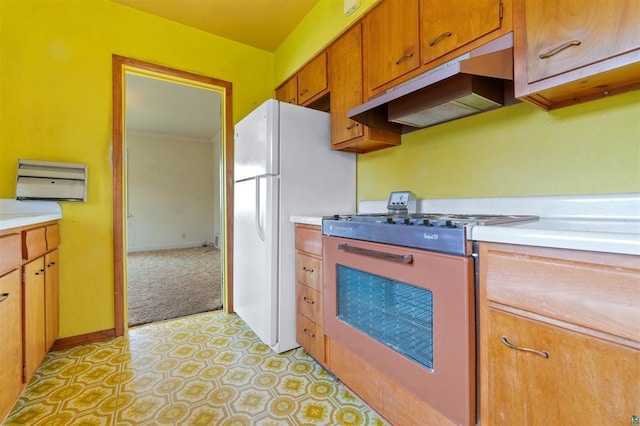 2505 Piedmont Ave, Duluth, MN 55811 - kitchen with electric range oven, under cabinet range hood, freestanding refrigerator, and light countertops