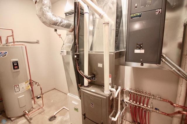 utility room featuring water heater
