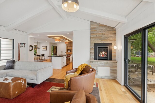 124 Paisley Ln, Golden Valley, MN 55422 - living area featuring light wood-type flooring and a warm lit fireplace