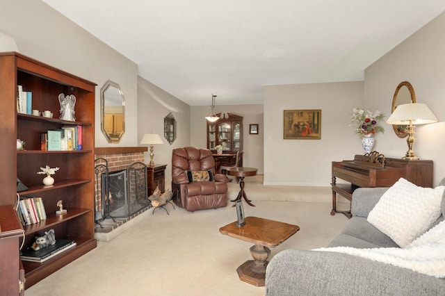 4201 Lakeside Ave N Unit 317, Brooklyn Center, MN 55429 - living area with carpet flooring, a fireplace, and baseboards