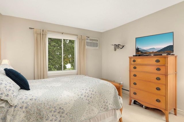 4201 Lakeside Ave N Unit 317, Brooklyn Center, MN 55429 - bedroom with a wall unit AC, light colored carpet, and a baseboard radiator