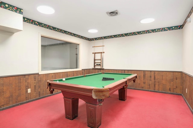 4201 Lakeside Ave N Unit 317, Brooklyn Center, MN 55429 - rec room with carpet, a wainscoted wall, wooden walls, and billiards table
