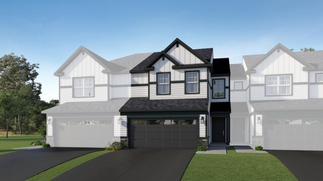 view of front facade featuring board and batten siding, a garage, and driveway