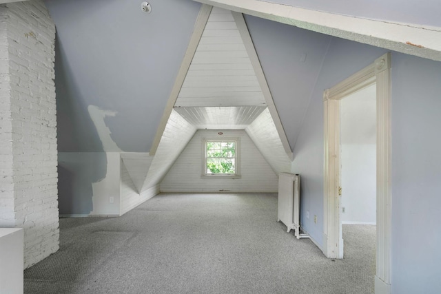 709 7th St SE, Minneapolis, MN 55414 - bonus room featuring radiator heating unit, carpet flooring, and vaulted ceiling