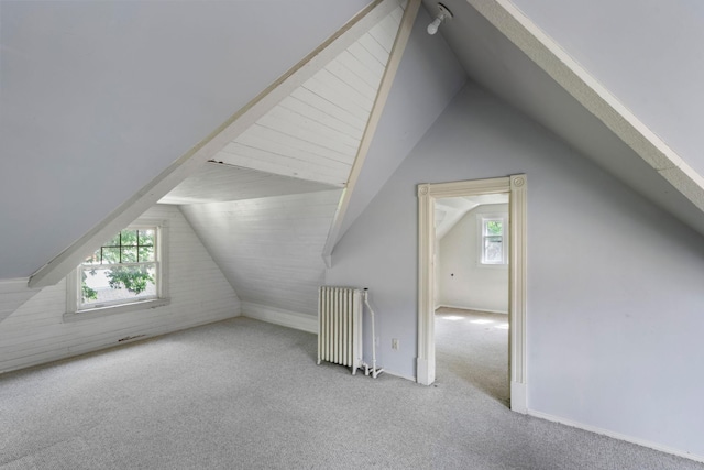 709 7th St SE, Minneapolis, MN 55414 - bonus room featuring radiator heating unit, vaulted ceiling, healthy amount of natural light, and carpet flooring