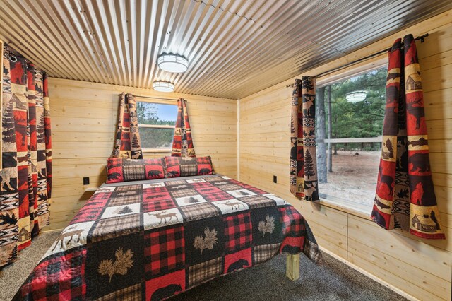 24625 Fosmo Dr, La Follette Twp, WI 54893 - carpeted bedroom featuring wood walls