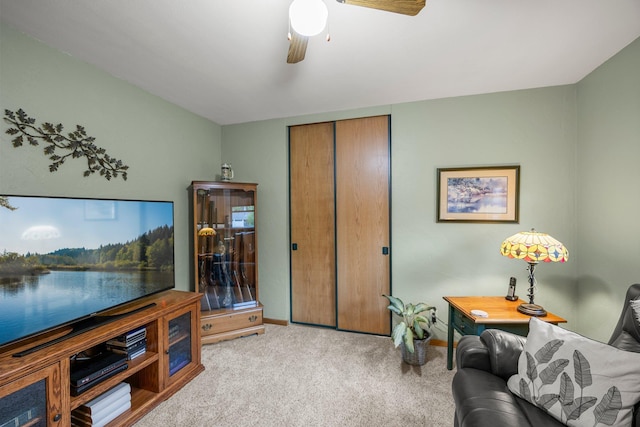 8007 5th St NE, Spring Lake Park, MN 55432 - living area featuring carpet flooring, a ceiling fan, and baseboards