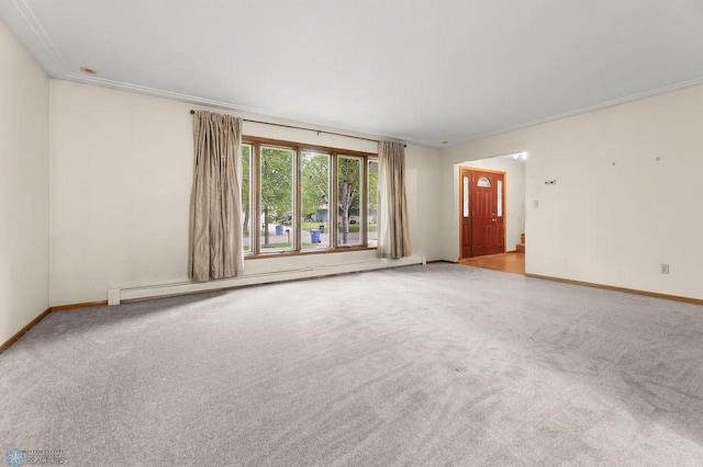 3667 Evergreen Rd N, Fargo, ND 58102 - spare room with ornamental molding, carpet flooring, baseboards, and a baseboard radiator