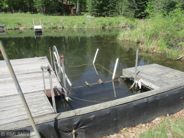 dock area with a water view