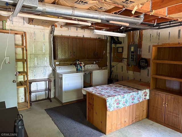4701 Shangri La Dr NE, Wabedo Twp, MN 56655 - unfinished basement featuring electric panel and washer and dryer