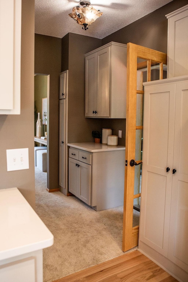 2505 Christian Dr, Chaska, MN 55318 - kitchen with a textured ceiling, light colored carpet, and light countertops