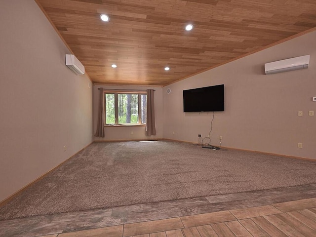 33272 Big Pine Trl, Grand Rapids, MN 55744 - empty room featuring wood ceiling, a wall mounted air conditioner, recessed lighting, and baseboards