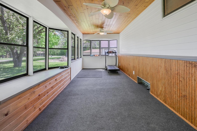 30105 Olinda Trl, Lindstrom, MN 55045 - unfurnished sunroom featuring a ceiling fan