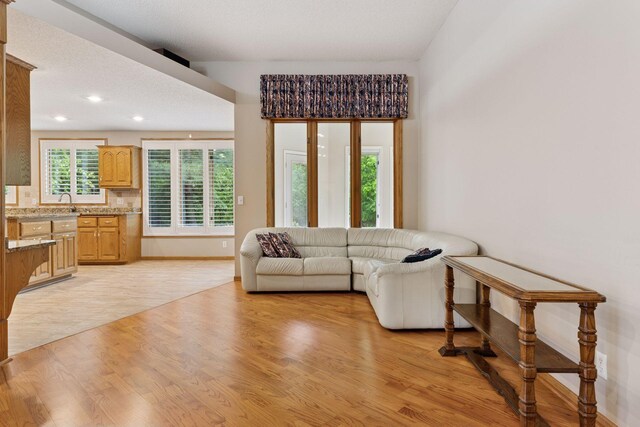 12124 Bluebird Cir NW, Coon Rapids, MN 55448 - living area with light wood-style flooring and recessed lighting