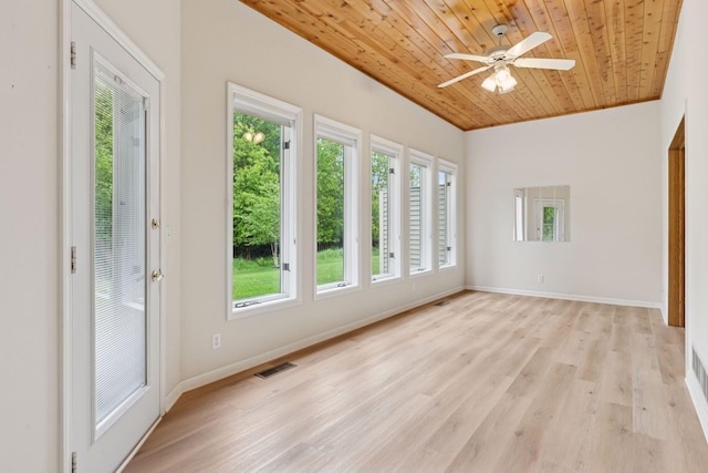 12124 Bluebird Cir NW, Coon Rapids, MN 55448 - empty room featuring wood ceiling, light wood finished floors, baseboards, and ceiling fan